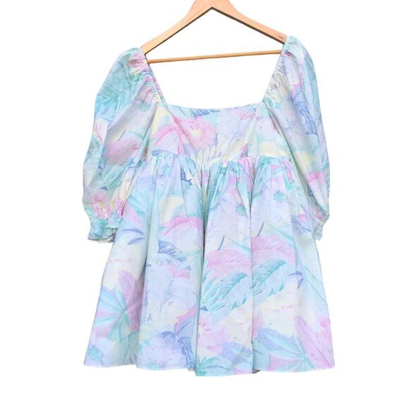 Selkie The Puff Babydoll MIni Dress White w/ Pastel Print Size Small - Picture 6 of 10